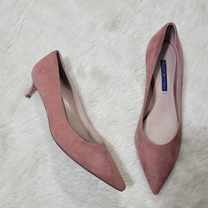 Stuart Weitzman Tippi pointed toe blush pink suede kitten heel pumps size 6.5